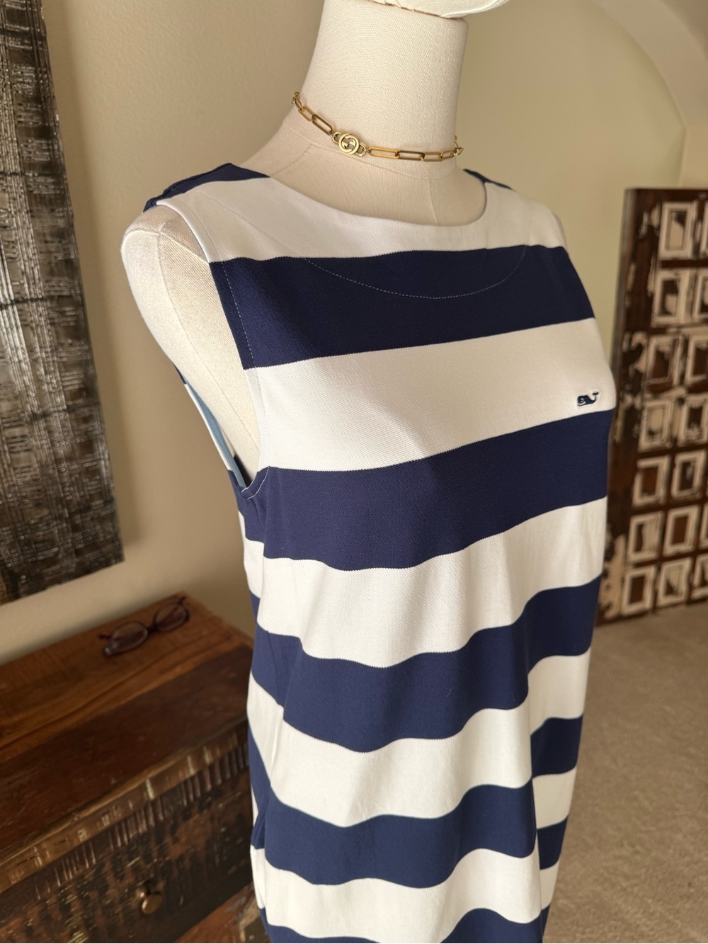NWT Vineyard Vines Navy/White Striped Sleeveless Shift Dress - size S - Picture 5 of 11